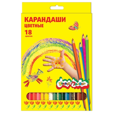 Карандаши 18цв деревянные, шестигранные, картонная упаковка, европодвес