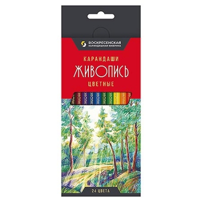 Карандаши 24цв Живопись, шестигранные, деревянные, картонная упаковка, европодвес