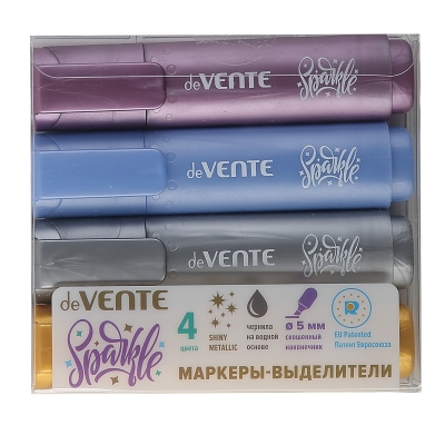 Текстовыделитель 4цв 1, 0-5, 0мм Sparkle (розово-лиловый, синий, серебро, золото) цвета METALLIC с БЛЁ