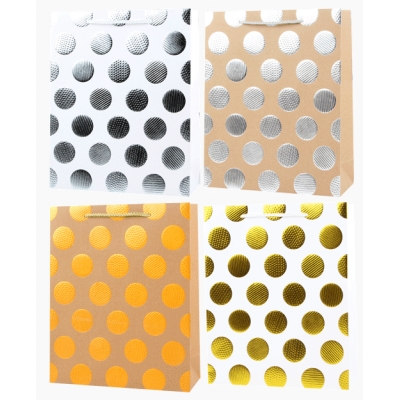 Пакет подарочный бумажный Polka dots вертикальный, размер 18x23x8 см, с конгревом и фольгированием,