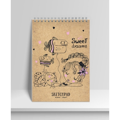 Скетчбук А5 40л. Сладкие мечты, спираль, блок 120г/м2, обложка крафт, (Seventeen)