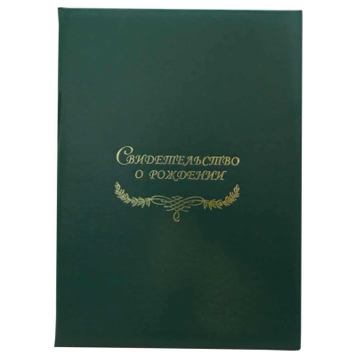 Свидетельство о рождении, зелёная Папка с файлом А4 бумвинил (жёсткая)
