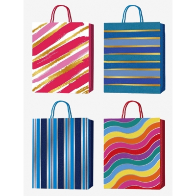 Пакет подарочный бумажный Waves and Stripes вертикальный, размер 18x23x8см, тиснение фольгой, бумаг