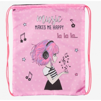 Сумка для сменной обуви 35x43см Music Girl, 1 отделение, водоотталкивающая ткань с рисунком, на вере