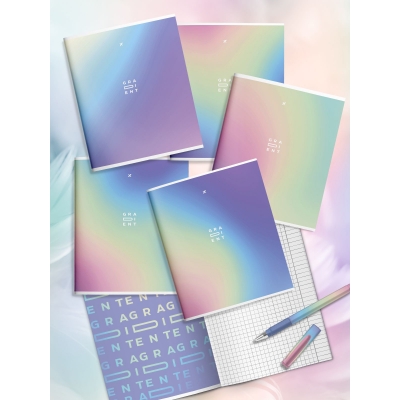 Тетрадь 48л. Клетка GRADIENT FUSION, скрепка, офсет, мелованный картон, запечатка форзаца, soft touc