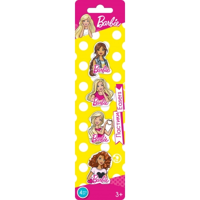 Ластик фигурный Barbie 4шт, блистер