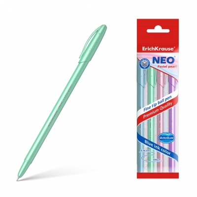 Набор шариковых ручек синих 4шт 0, 7мм Neo Pastel pearl, круглая, игольчатый пишущий узел, цветной ко