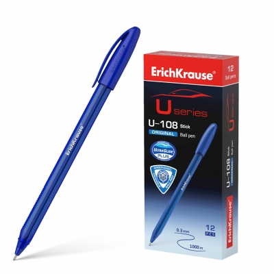 Ручка шариковая синяя 1, 0мм U-108 Original Stick Ultra Glide Technology, трёхгранная, игольчатый пиш