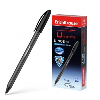 Ручка шариковая чёрная 1, 0мм U-108 Original Stick Ultra Glide Technology, трёхгранная, игольчатый пи