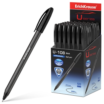 Ручка шариковая чёрная 1, 0мм U-108 Original Stick Ultra Glide Technology, трёхгранная, игольчатый пи