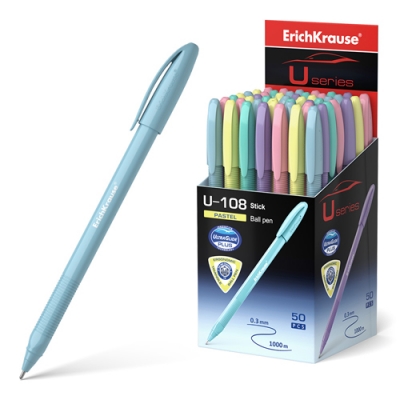 Ручка шариковая синяя 1, 0мм U-108 Pastel Stick Ultra Glide Technology, трёхгранная, игольчатый пишущ