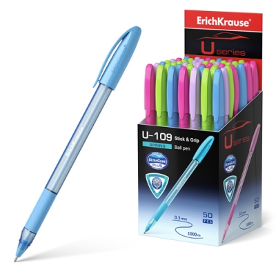 Ручка шариковая синяя 1, 0мм U-109 Spring Stick&Grip Ultra Glide Technology, трёугольная, резиновый д