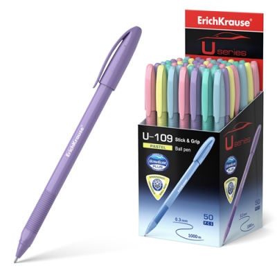 Ручка шариковая синяя 1, 0мм U-109 Pastel Stick&Grip Ultra Glide Technology, трёугольная, рифленый де