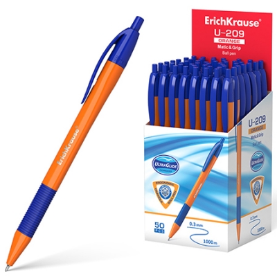 Ручка шариковая автоматическая синяя 1, 0мм U-209 Orange Matic&Grip Ultra Glide Technology, игольчаты