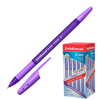 Ручка шариковая фиолетовая 0, 7мм R-301 Violet Stick&Grip фиолетовый корпус, толщина письма 0, 35мм