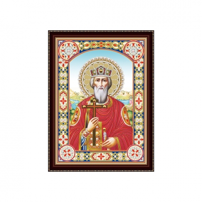 Алмазная мозаика (блестящая) 30х40 см, с подрамником, c частичным заполнением. Икона Николая Чудотво