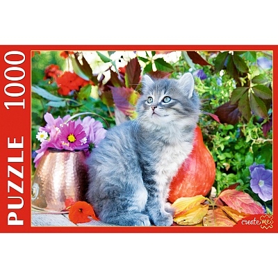 ПАЗЛ 1000 элементов. КОТЁНОК В ЦВЕТАХ