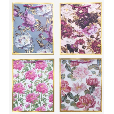 Пакет подарочный бумажный Flower border вертикальный, размер 18x23x8см, тиснение фольгой, бумага 21
