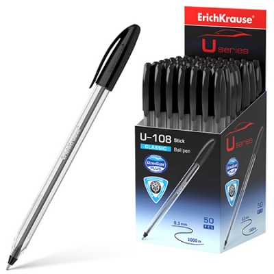 Ручка шариковая чёрная 1, 0мм U-108 Classic Stick Ultra Glide Technology, трёхгранный, игольчатый пиш
