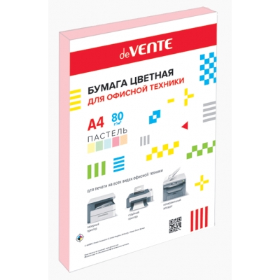 Бумага A4 80г/м² 50 листов, Пастельный розовый, картонная подложка, в термоусадочной пленке