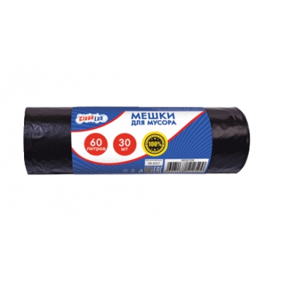 Мешки для мусора 60л, 54x62см, ПНД, 5, 5мкм, 30шт/рулон, тип дна звезда чёрные