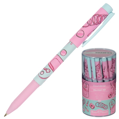 Ручка шариковая синяя 0, 7мм FreshWrite Life Style. Pink dream, резиновый держатель, колпачок с клипо
