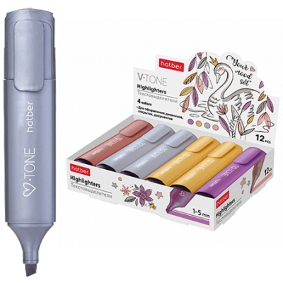 Текстовыделитель 4цв 1, 0-5, 0мм V-tone Metallic ассорти 4 цвета, картонная упаковка