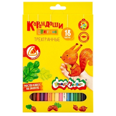 Карандаши 18цв деревянные, трёхгранные, картонная коробка