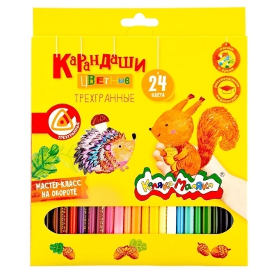 Карандаши 24цв деревянные, трёхгранные, картонная коробка