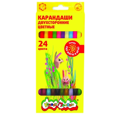 Карандаши 24цв двусторонние, деревянные, шестигранные, картонная упаковка