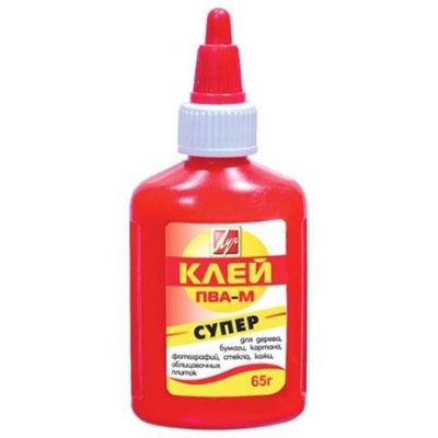 Клей ПВА 65г Супер красный флакон морозоустойчивый (бумага, картон, кожа, ткань, дерево, стекло, ф