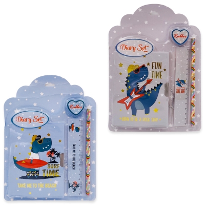 Блокнот А6 60л. DINO + линейка + карандаш + точилка (набор подарочный в блистере)