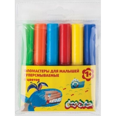 Фломастеры 6цв для малышей, смываемые, на водной основе, ПВХ упаковка, европодвес