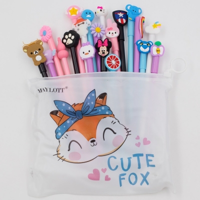 Ручка шариковая синяя детская 0, 7мм CUTE FOX, корпус ассорти, ПВХ-упаковка на молнии, набор 20шт