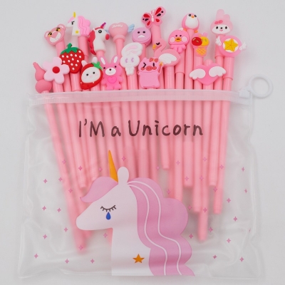 Ручка шариковая синяя детская 0, 7мм CUTE UNICORN pink, корпус розовый, ПВХ-упаковка на молнии, набор