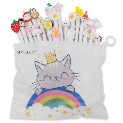 Ручка шариковая синяя детская 0, 7мм CUTE PRINCESS white, корпус белый, ПВХ-упаковка на молнии, набор