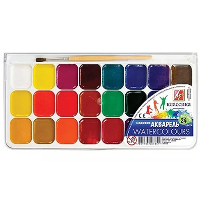 Акварель 24цв Классика, с кистью, пластиковая упаковка