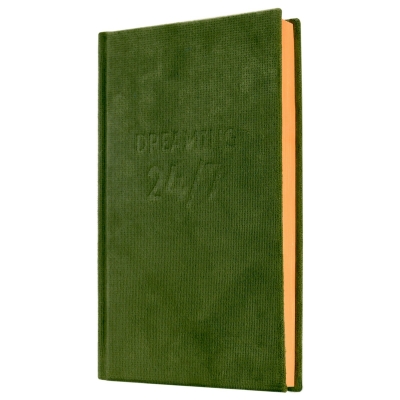 Ежедневник А5 96л. Недатированный DREAMY Оливковый, линия, твёрдая обложка, отделка тканью под вельв