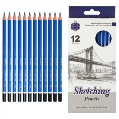 Набор карандашей ч/г 12шт SKETCHING, трёхгранный, заточенный (2H, H, F, HB, B, 2B, 3B, 4B, 5B, 6B, 7