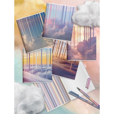 Тетрадь 80л. Клетка HANGING CLOUDS, скрепка, офсет, мелованный картон, запечатка форзаца, soft touch