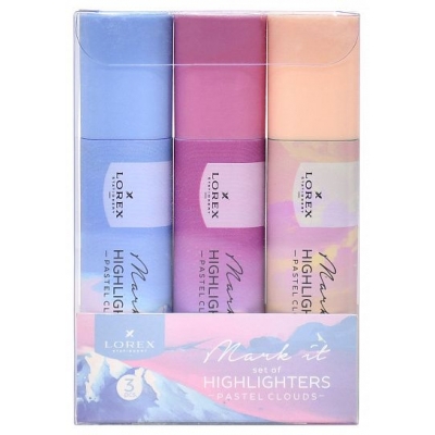 Текстовыделитель 3шт 1, 0-5, 0мм Mark it PASTEL CLOUDS, ассорти, пастель, скошенный, принт на корпусе,