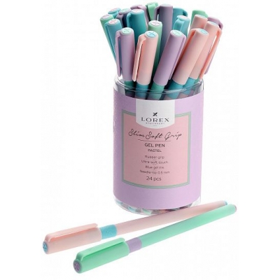 Ручка гелевая синяя 0, 5мм PASTEL Slim Soft Grip, круглый прорезиненный корпус, резиновый грип, иглов
