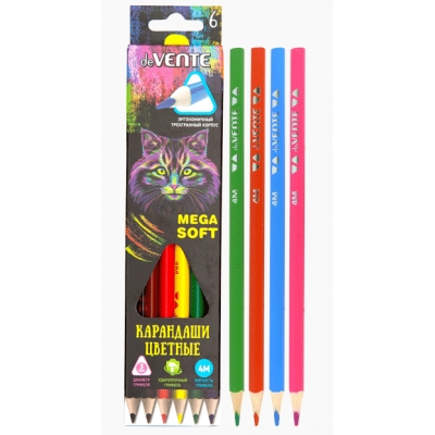 Карандаши 6цв Trio Mega Soft, трёхгранные, 4М, диаметр грифеля 3, 0 мм, в картонной коробке