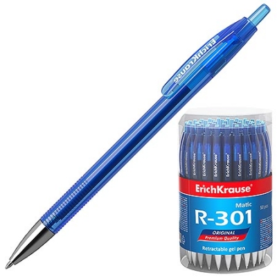 Ручка гелевая автоматическая синяя 0, 5мм R-301 Original Gel Matic металлический наконечник, полупроз