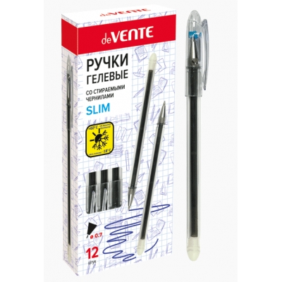 Ручка гелевая синяя 0, 7мм Пиши-стирай Slim, полупрозрачный синий корпус, с ластиком на конце корпуса