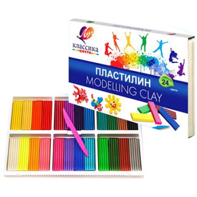 Пластилин 24цв 396г Классика, со стеком, картонная упаковка