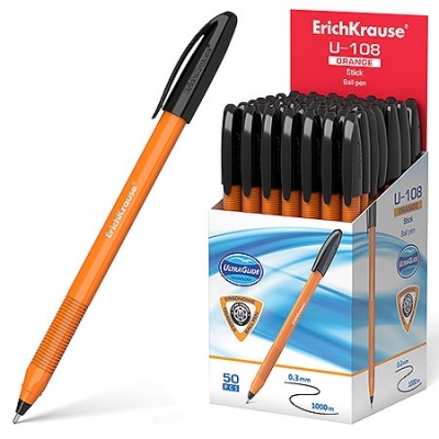 Ручка шариковая чёрная 1, 0мм U-108 Orange Stick Ultra Glide Technology, трёхгранная, игольчатый пишу