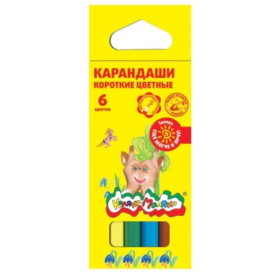 Карандаши 6цв укороченные, деревянные, шестигранные, картонная упаковка