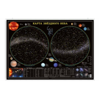 Карта настенная на рейках. Звёздное небо/Планеты (101х69 см) ЛАМИНИРОВАННАЯ