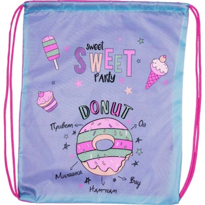 Сумка для сменной обуви 35x43см Donut, 1 отделение, водоотталкивающая ткань с рисунком, на веревочно